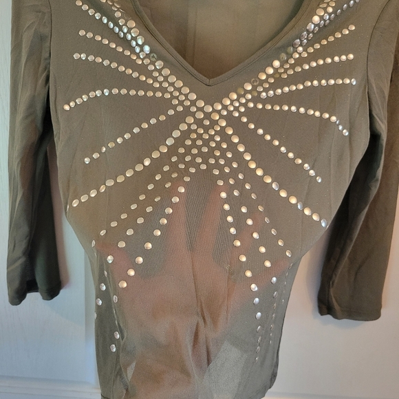 90s Y2K Express Green Sparkle Micro Mesh Embellished Top - Picture 2 of 8